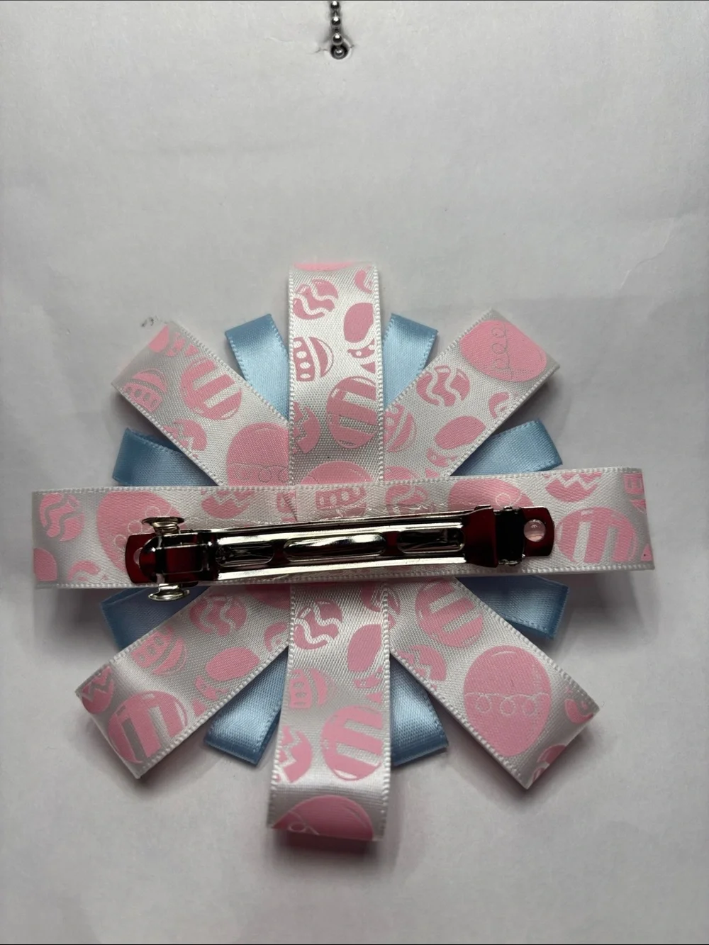 Easter Ribbon Flower Hair Bow - Pink & Light Blue